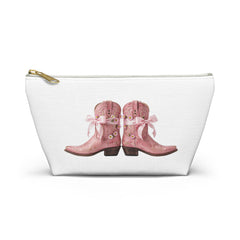 Pink Cowboy Boots Accessory Pouch — Western Makeup Bag with T-Bottom