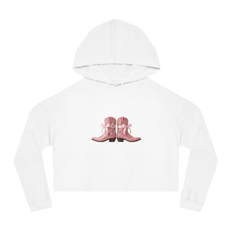 Cropped Hoodie with Pink Cowboy Boots Graphic