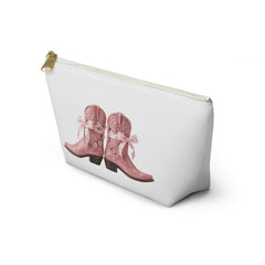 Pink Cowboy Boots Accessory Pouch — Western Makeup Bag with T-Bottom