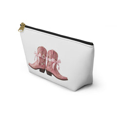 Pink Cowboy Boots Accessory Pouch — Western Makeup Bag with T-Bottom