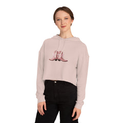 Cropped Hoodie with Pink Cowboy Boots Graphic